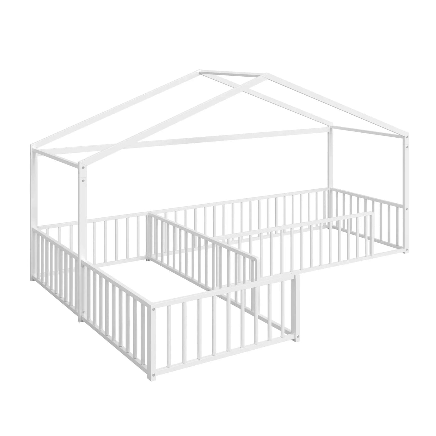 L-Shaped Montessori Bed For 2 Kids With Partitioned Fence by HouseOfZazla
