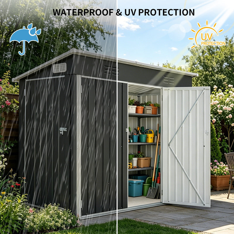 4 x 8 Ft Galvanized Steel Outdoor Storage Shed with 3 Access Doors by HouseOfZazla