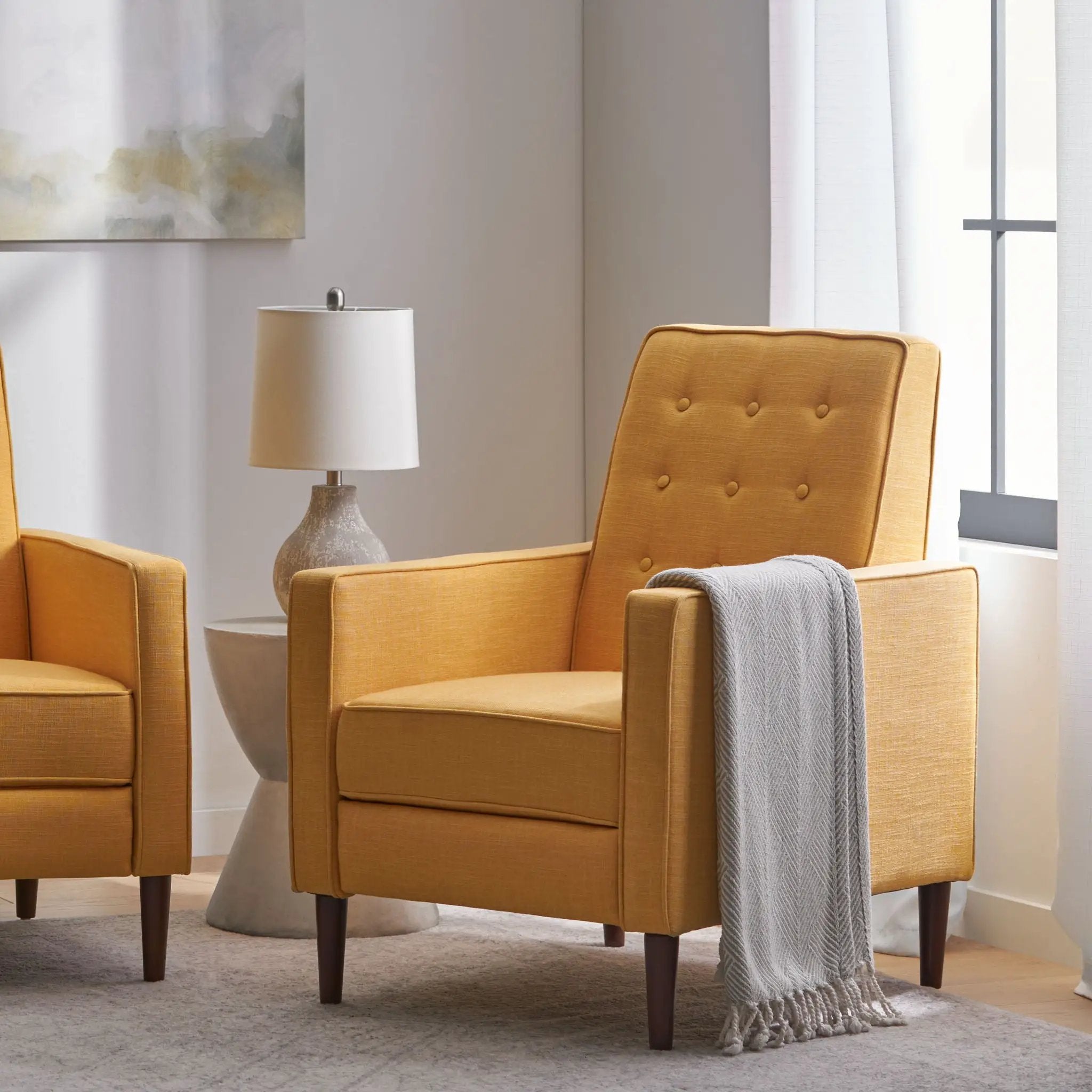 Mid - Century Modern Recliner With Button Tufted Waffle Stitch - Yellow by Unique Piece Furniture