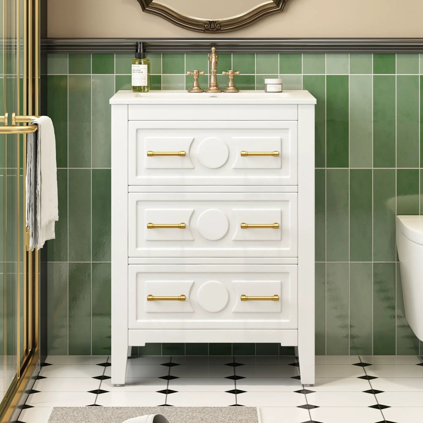 Bathroom Vanity With Sink, Free Standing Single Set, 3 Drawer Storage Cabinet by Unique Piece Furniture
