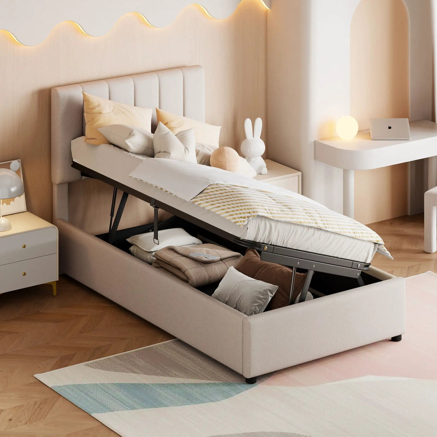 Upholstered Platform Bed With A Hydraulic Storage System by Unique Piece Furniture