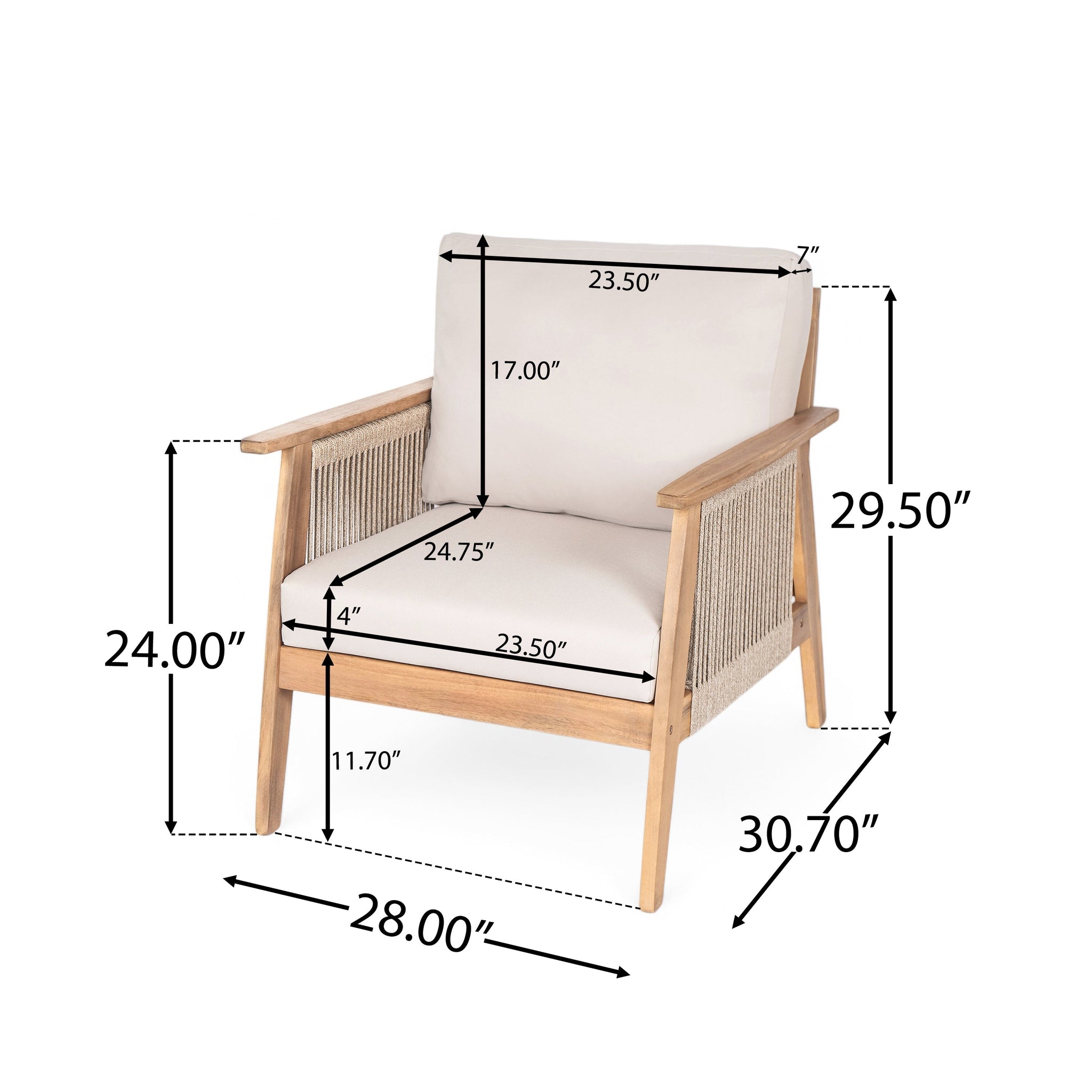 Outdoor Acacia Wood and Rope Patio Chair with Cushions (Set of 2) by HouseOfZazla