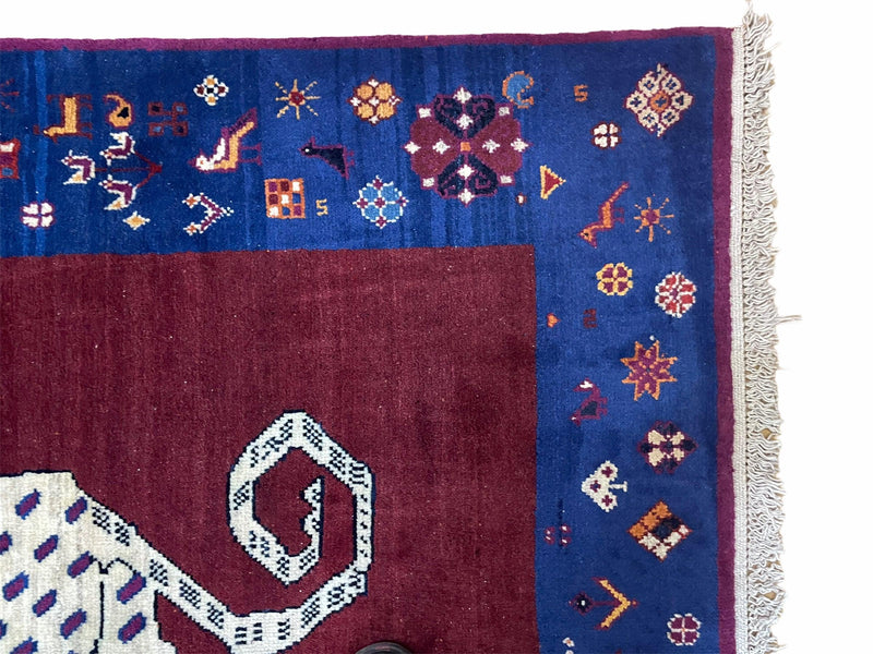 5 X 7 Handmade Zagros Wool Rug Snow White Panther Maroon Blue Organic Dyes by Jewel Rugs