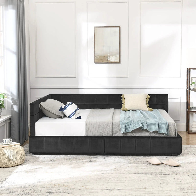 Mid-Century Storage Upholstered Tufted Bed Frame With Backrest And Armrests by Unique Piece Furniture