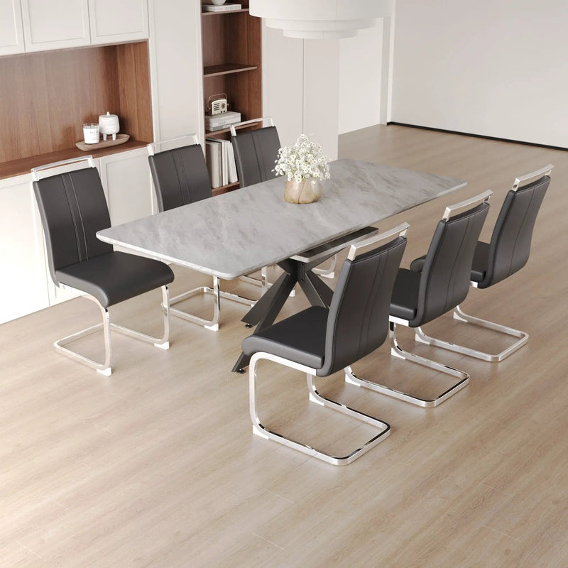 Modern Extendable Dining Table Set For 6 - 8 - Black / Gray by Unique Piece Furniture