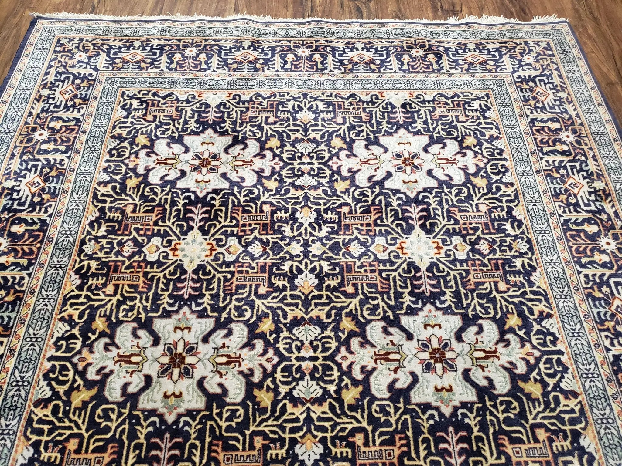 Navy Blue Persian Kashan Rug, Hand-Knotted, Wool, 4' 8" x 7' 4", Pair B by Jewel Rugs