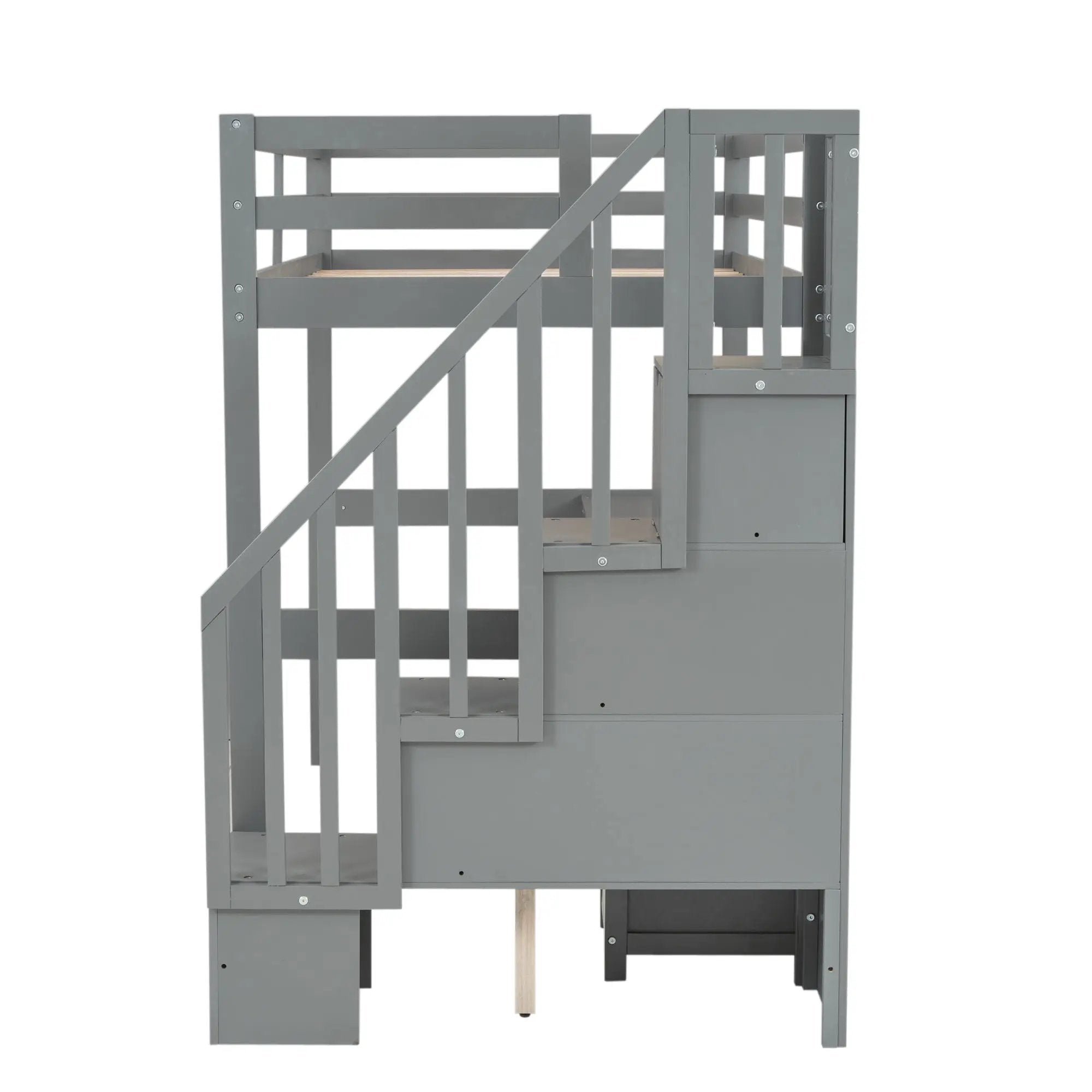 Loft Bed Frame With Built In Desk And Double Storage Drawers