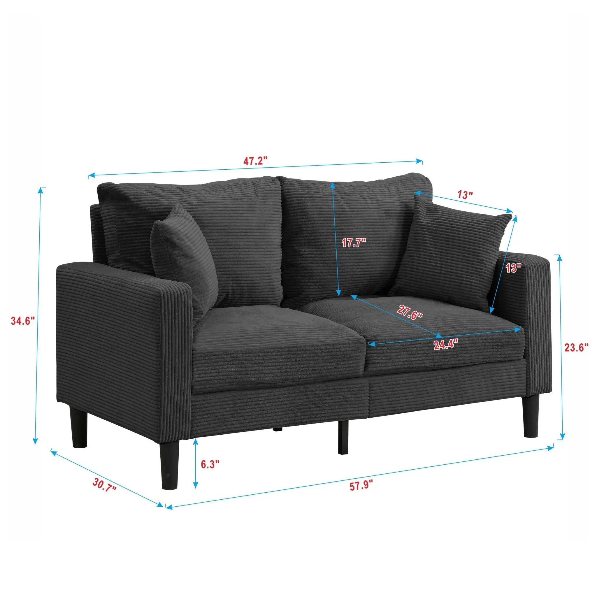 Modern Upholstered Loveseat Sofa, High Resilience by HouseOfZazla