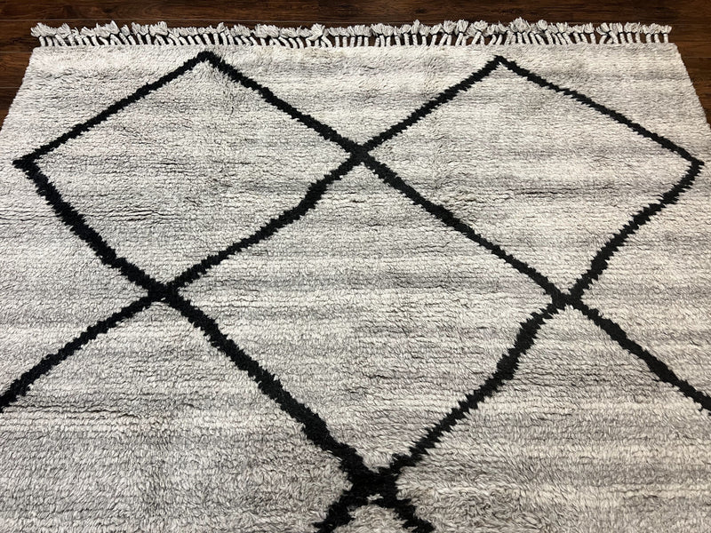 Modern Shag Rug 8x10, Gray and Black, Wool and Cotton, Lulu and Georgia, Handmade Indian Shag Rug by Jewel Rugs