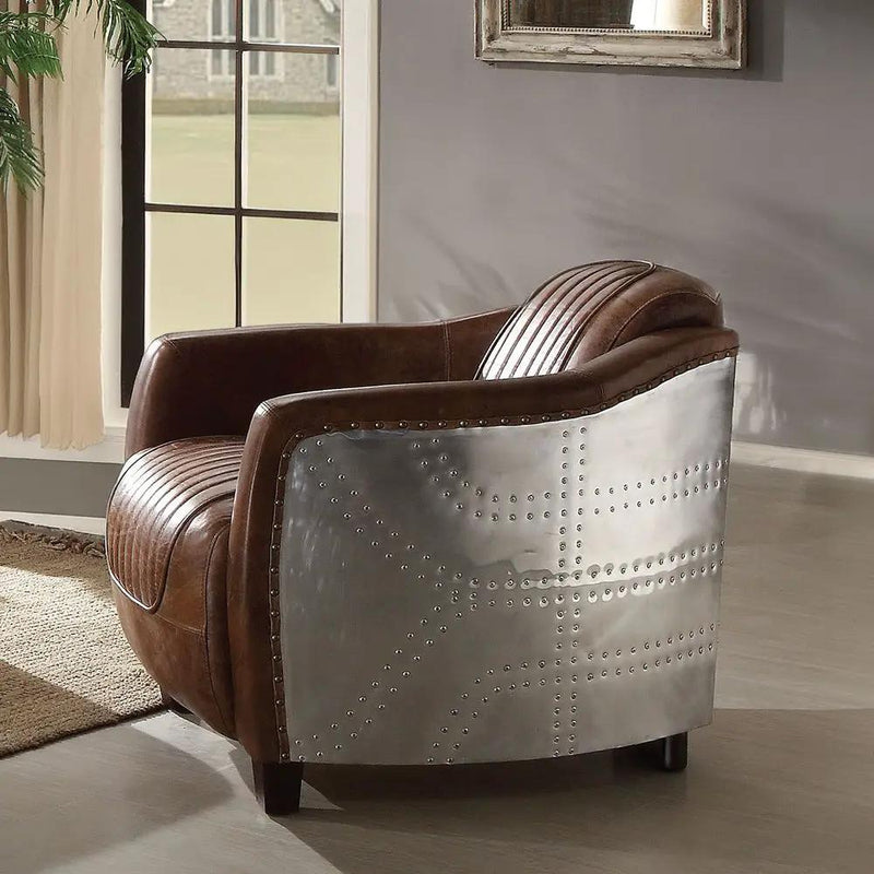 Brancaster - Chair - Retro Brown Top Grain Leather & Aluminum by Unique Piece Furniture