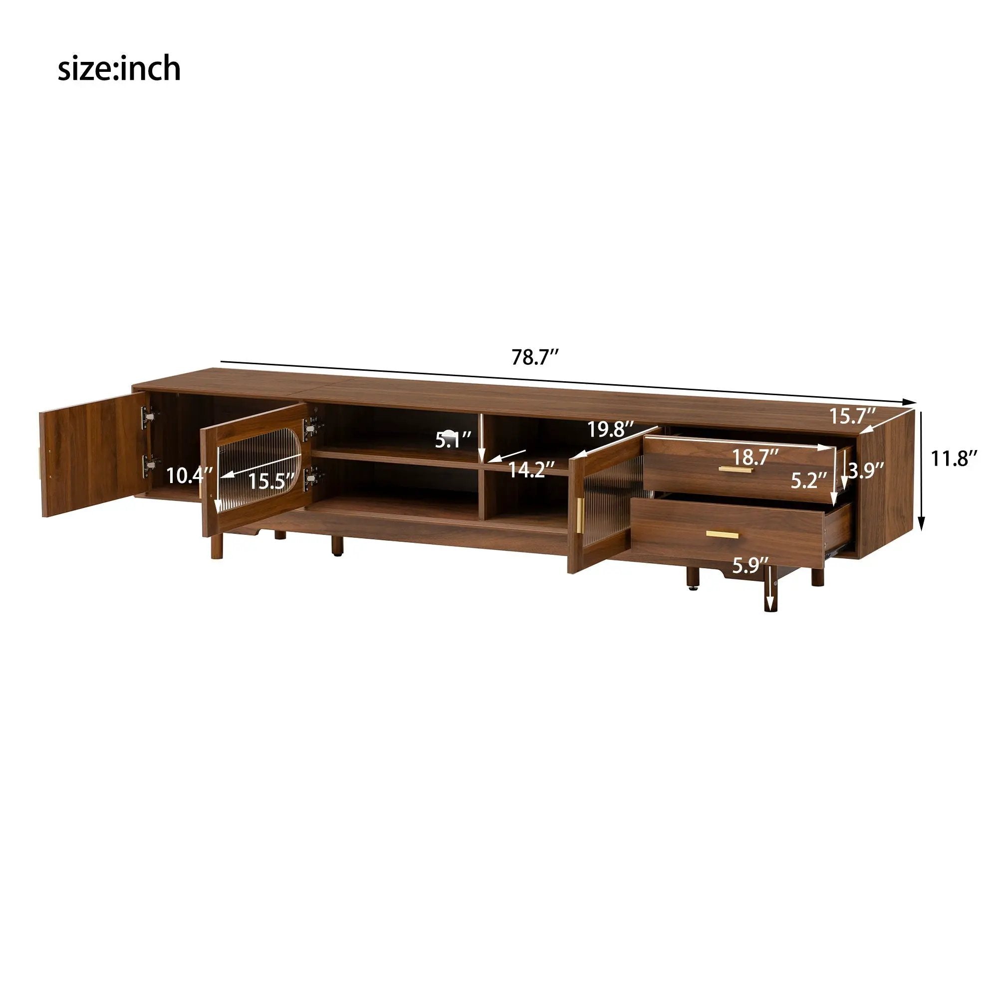 Modern TV Stand With Fluted Glass Doors & 2 Drawers by HouseOfZazla