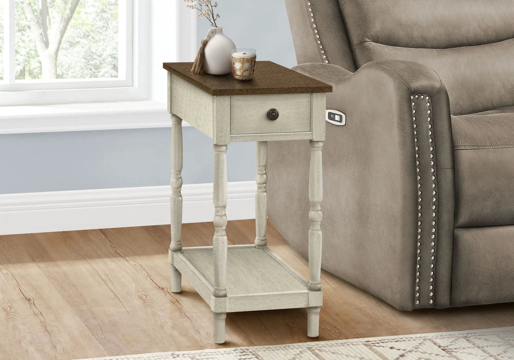 Accent End Table with 2 Tiers and Storage Drawer by HouseOfZazla