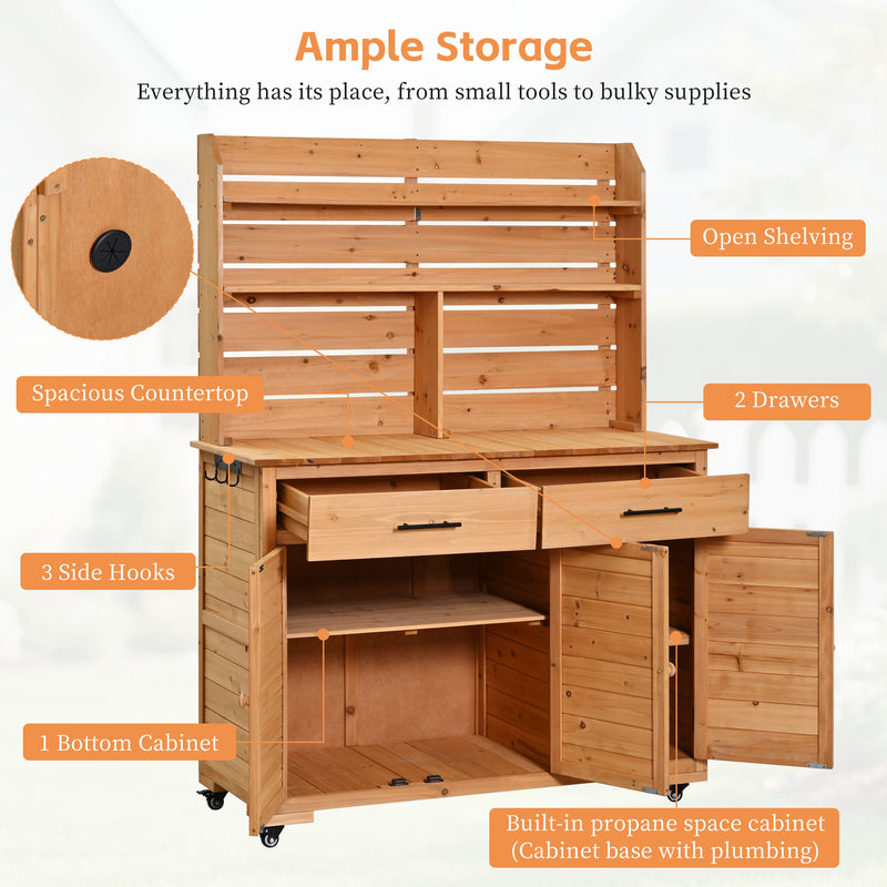 TOPMAX 65''H Large Garden Potting Bench with Lockable Wheels and Storage Cabinet by HouseOfZazla
