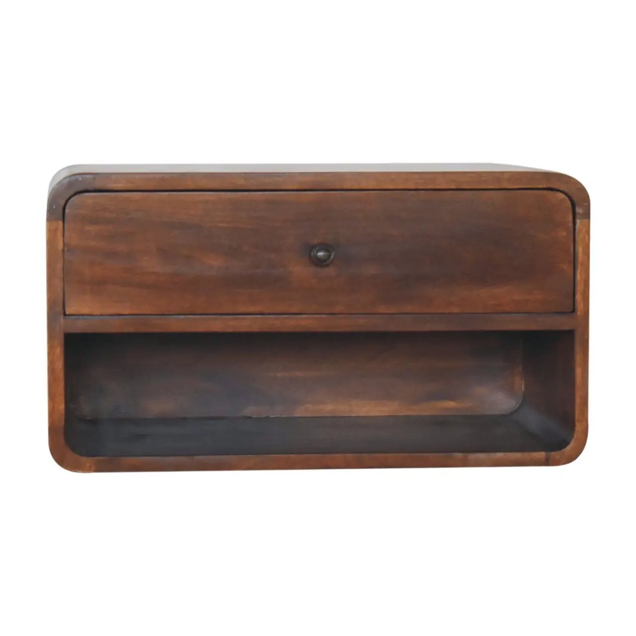 Solid Wood Large Curve Floating Bedside, 1-Drawer, 1 Open Slot, Chestnut by HouseOfZazla