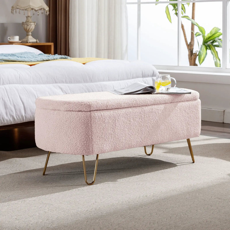 Storage Ottoman Bench For End Of Bed Legs, Modern Camel Faux Fur Entryway Bench Upholstered Padded With Storage For Living Room Bedroom by HouseOfZazla