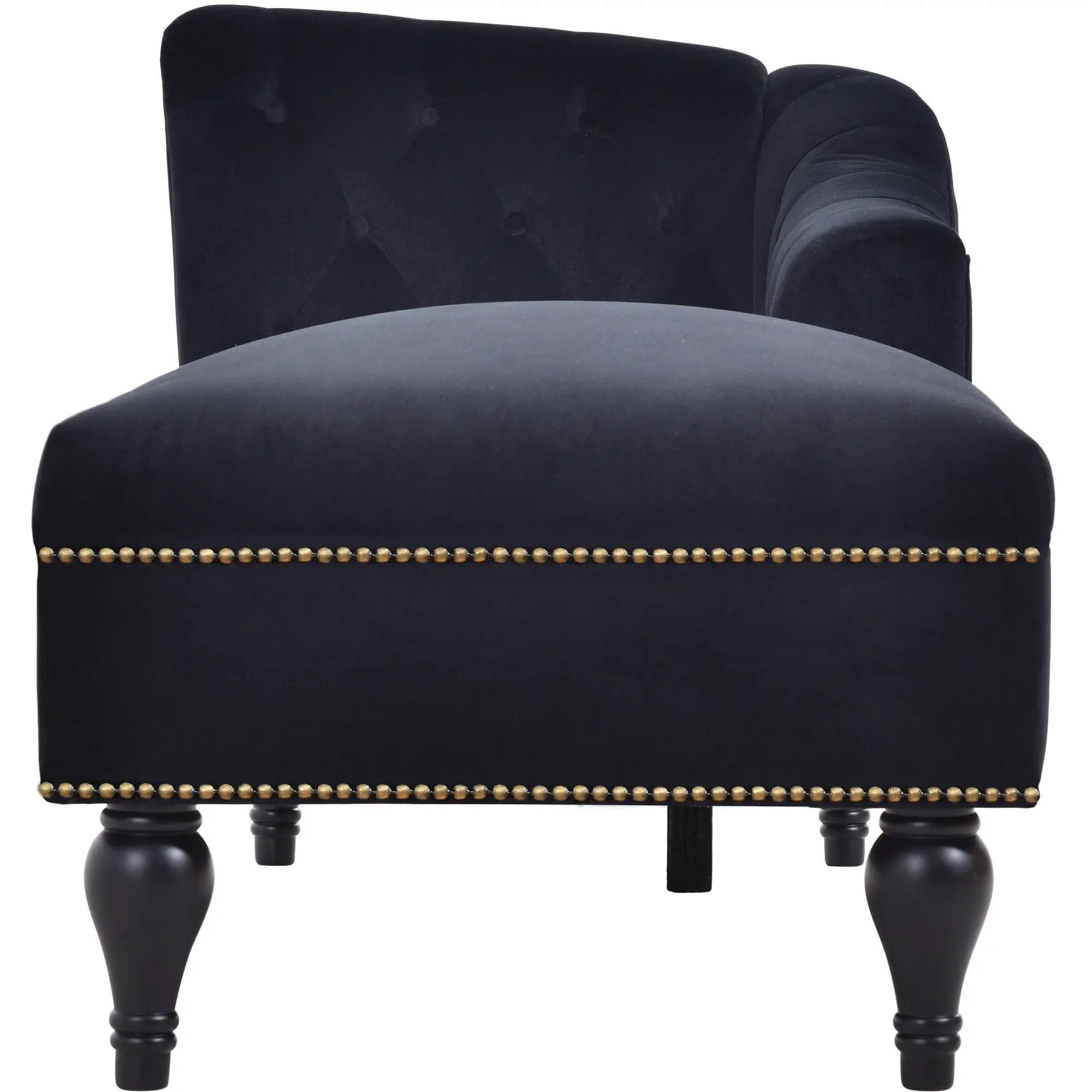 Velvet Chaise Lounge, Button Tufted Right Arm Facing Lounge Chair With Nailhead Trim For Living Room - Black by HouseOfZazla