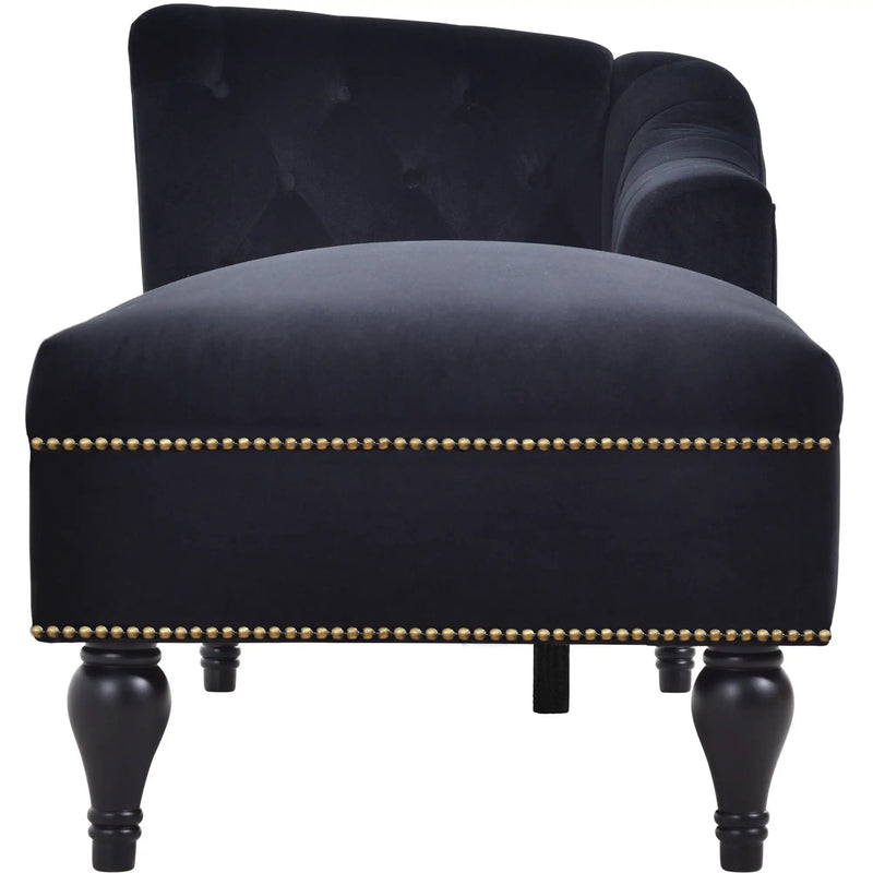Velvet Chaise Lounge, Button Tufted Right Arm Facing Lounge Chair With Nailhead Trim For Living Room - Black by HouseOfZazla