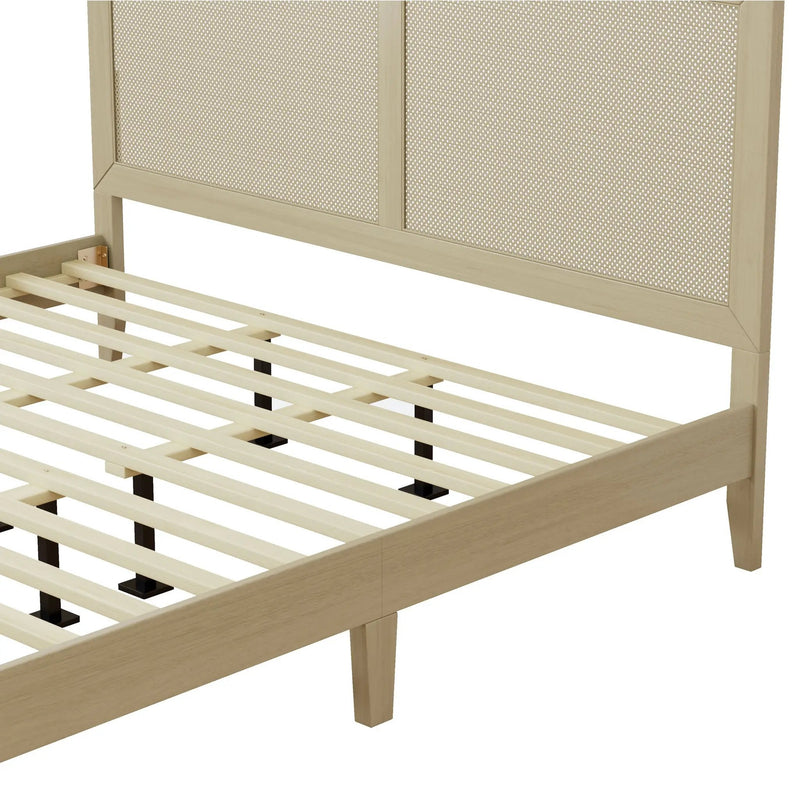 Solid Wood Platform King Bed With Rattan by HouseOfZazla