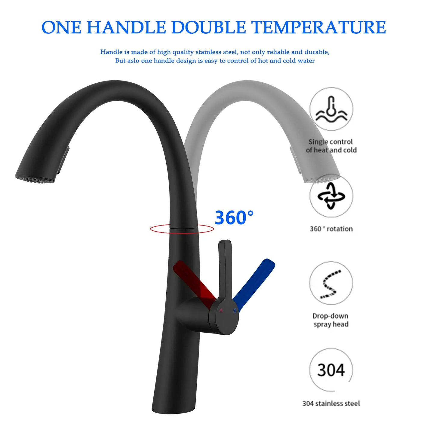 Elegant Single Handle Stainless Steel Pull Out Kitchen Faucet With High Arch Spout by HouseOfZazla