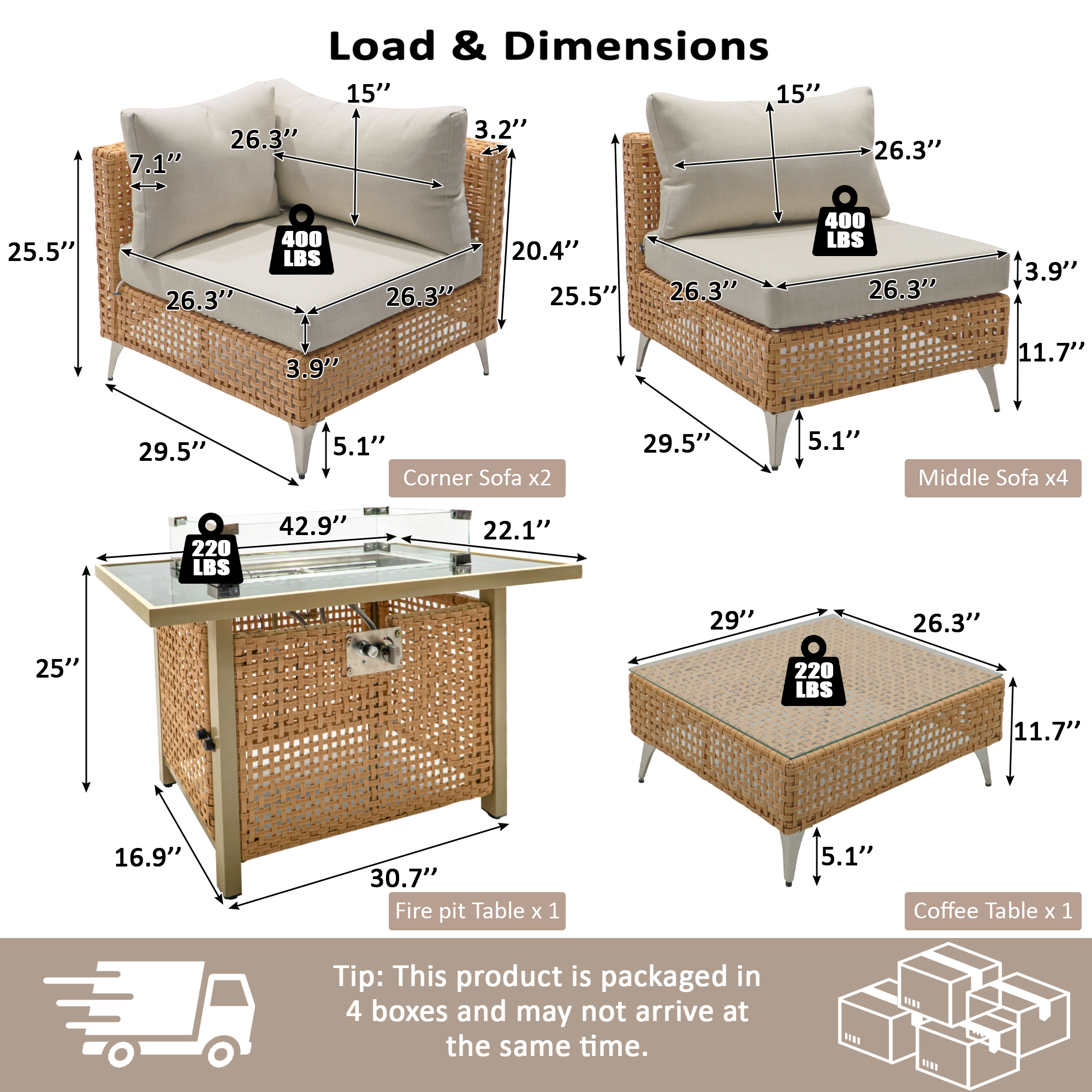 K&K 8-Piece Patio Furniture Set with Fire Pit Table by HouseOfZazla