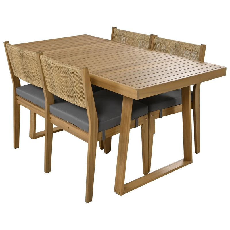 U_Style Multi-Person Outdoor Acacia Wood Dining Table and Chair Set by HouseOfZazla