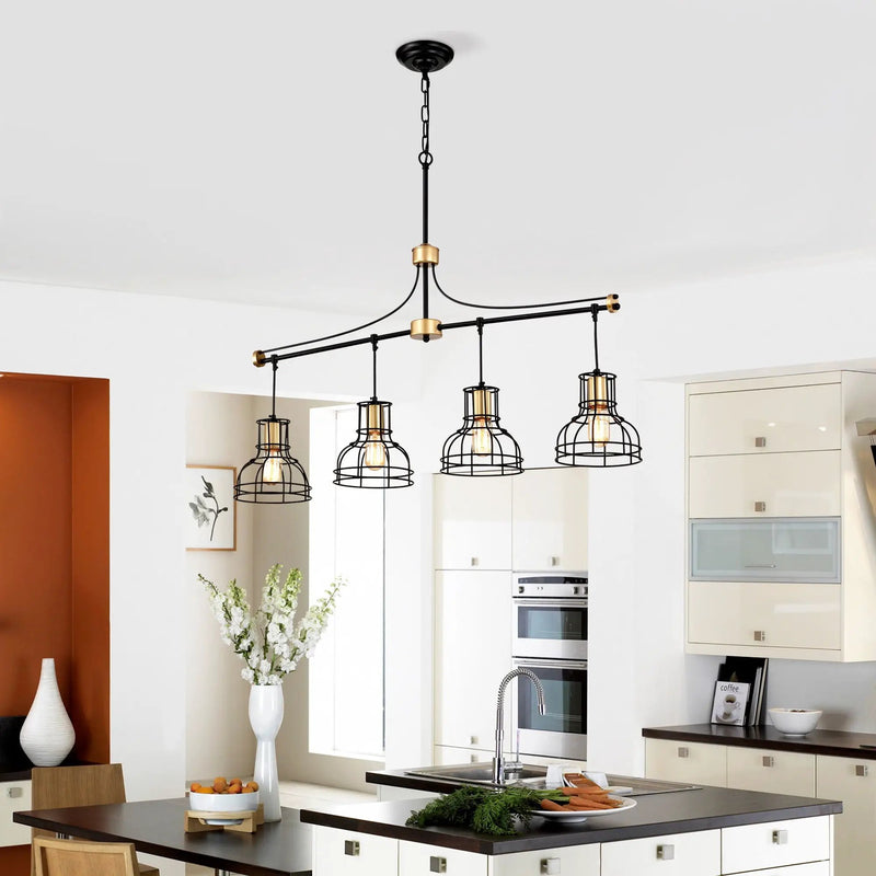 Dining Room Light Fixture / Chandelier Table, 40 -" Hanging For Farmhouse Linear Chandeliers, 5 Light Kitchen Island Lighting Ceiling Chandelier, With Metal Lampshade - Gold / Matte Black by Unique Piece Furniture