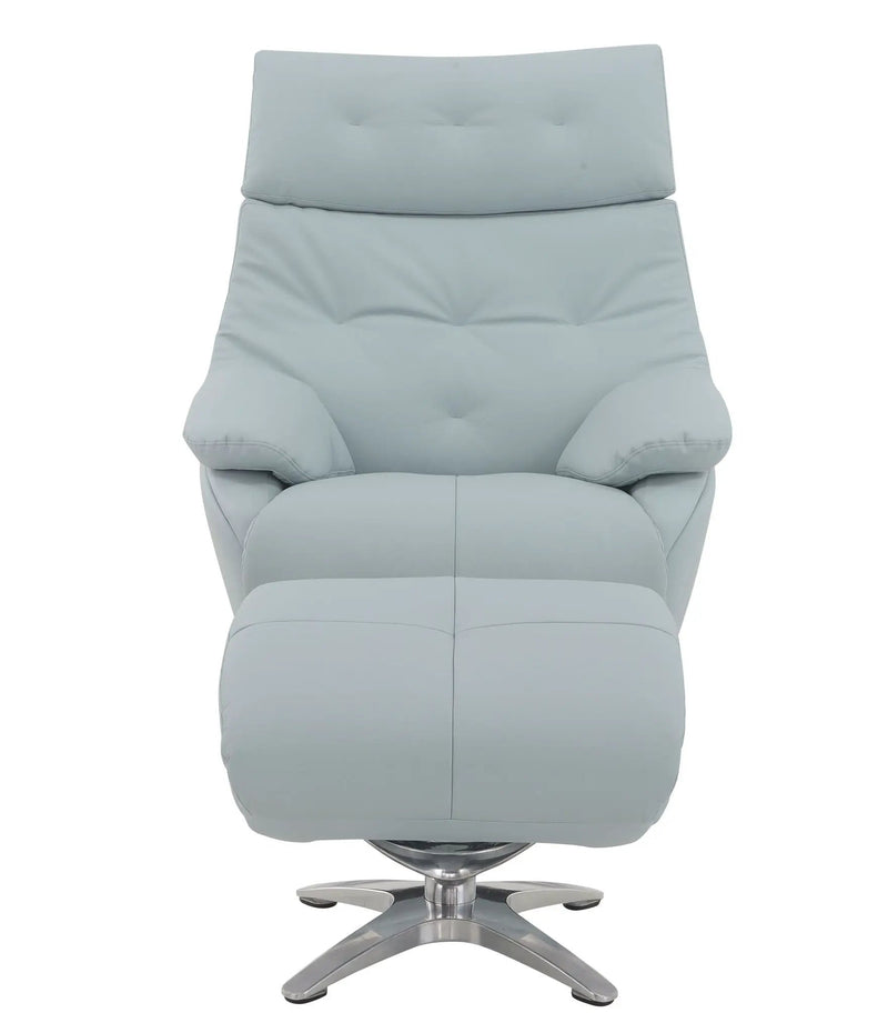 Janella - Top Grain Leather Accent Chair With Swivel & Ottoman - Baby Blue by Unique Piece Furniture