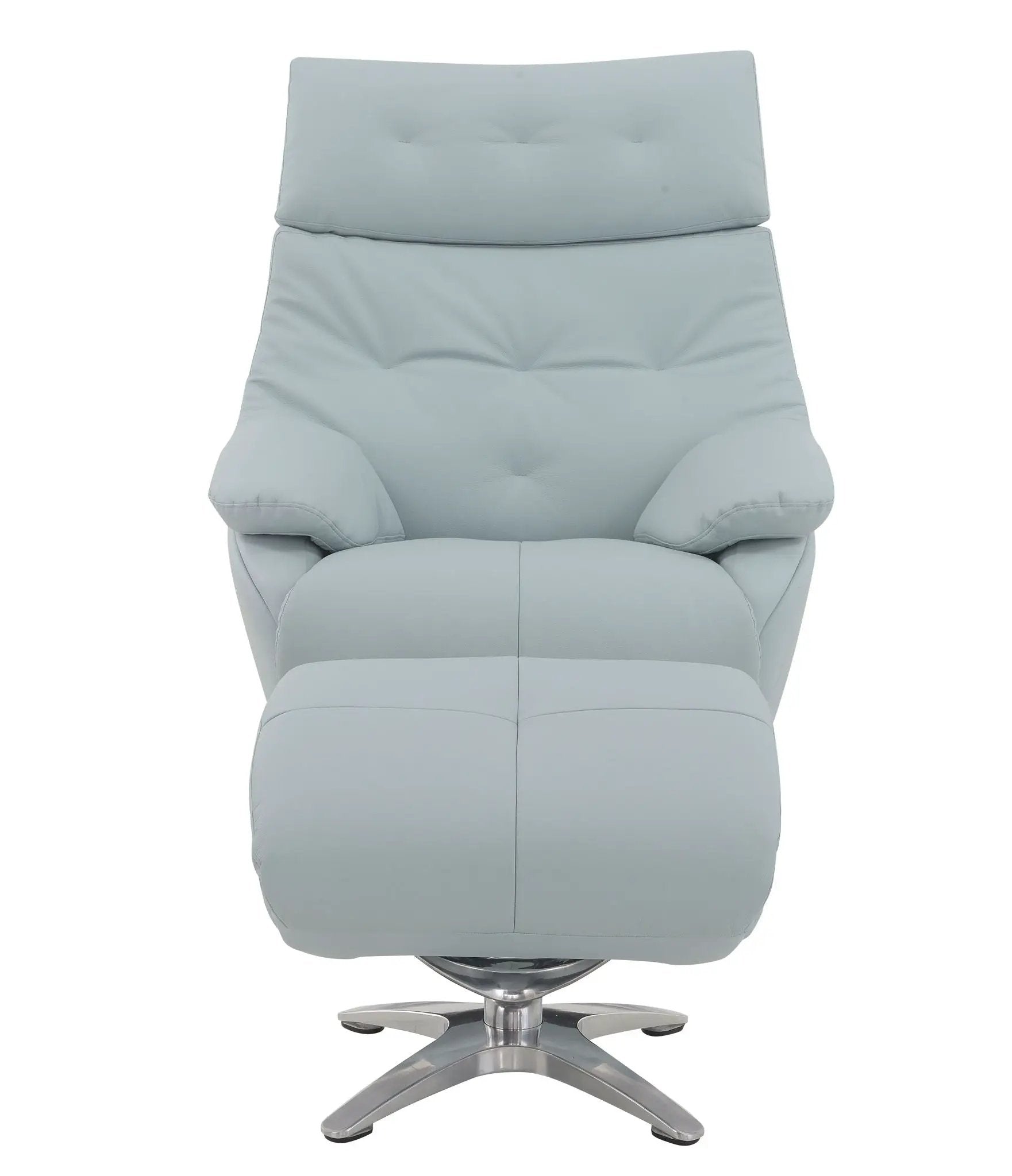 Janella - Top Grain Leather Accent Chair With Swivel & Ottoman - Baby Blue by HouseOfZazla