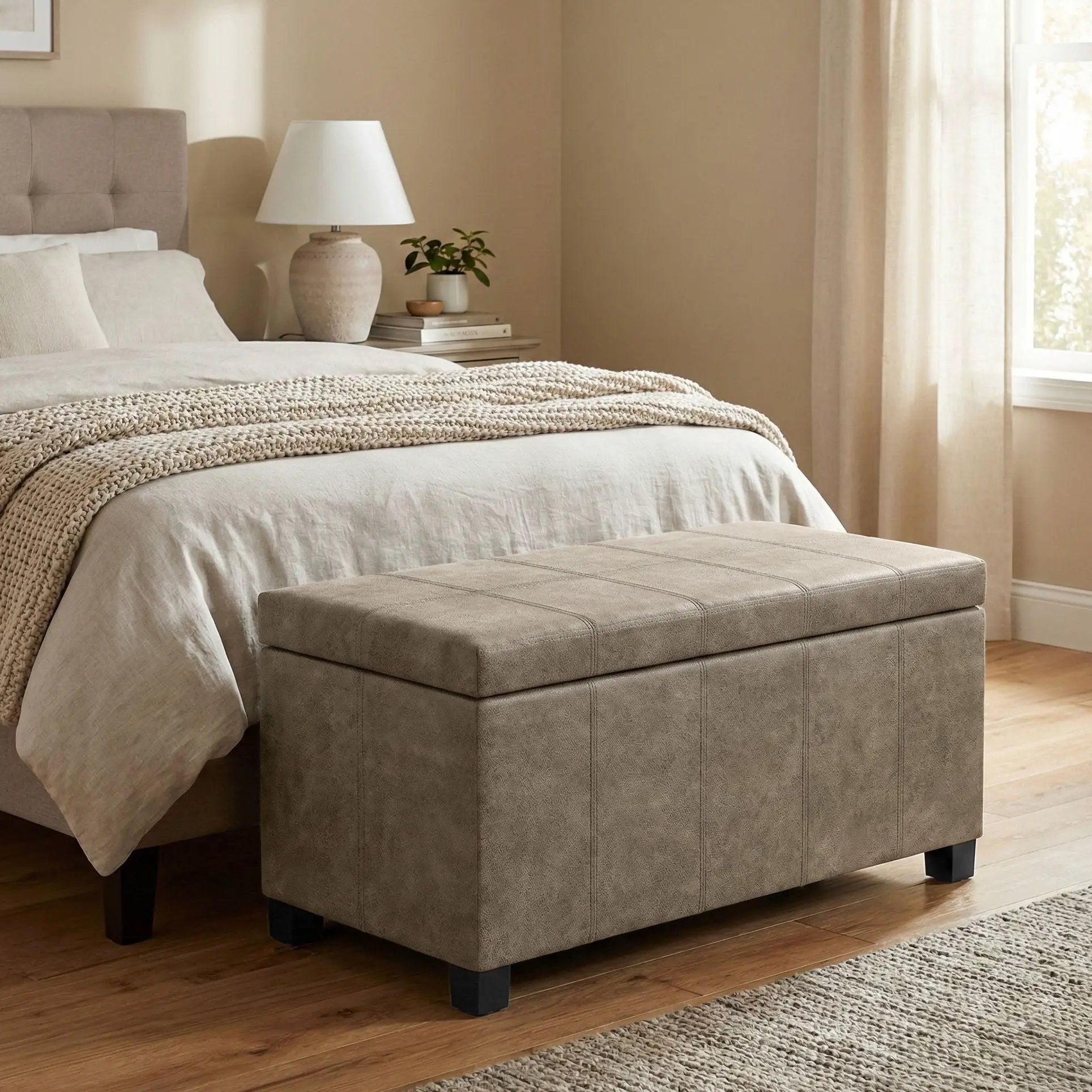 Dover - Storage Ottoman In Smoky Leather With Lift Up Storage - Brown by HouseOfZazla