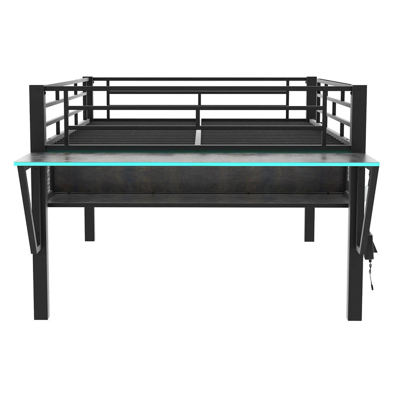 Gaming - Full Size Loft Bed With Desk, LED - Black by HouseOfZazla