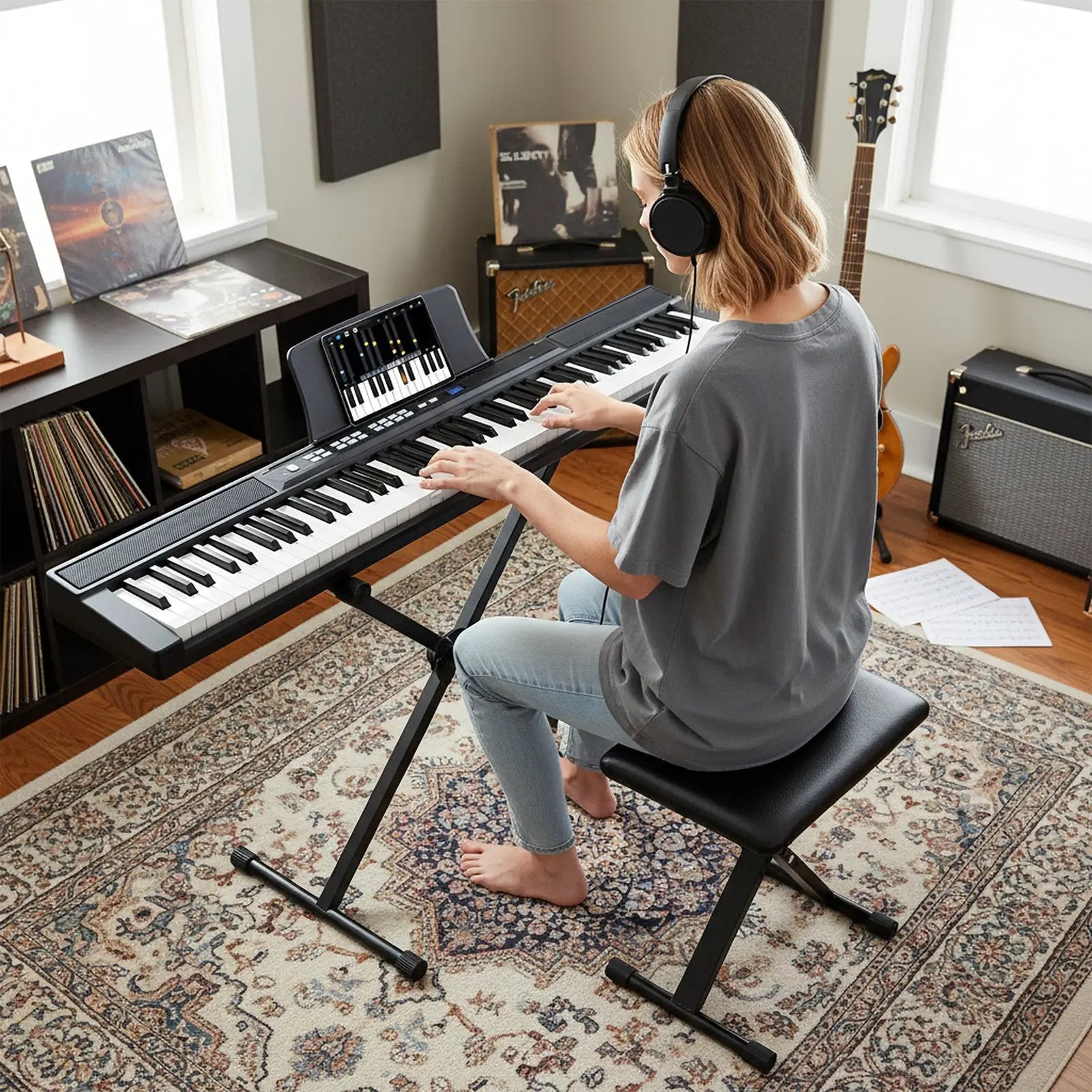 88-Key Electric Piano Keyboard with Adjustable Stand and Portable Bag by DirectDeals
