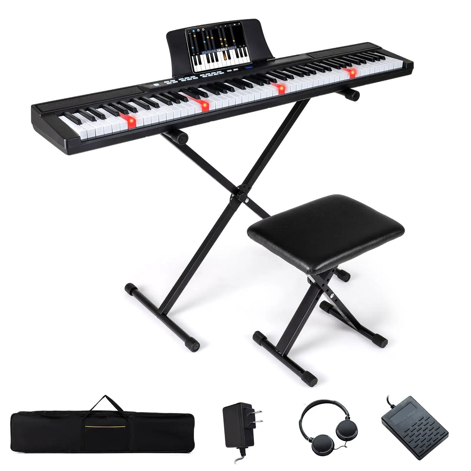 88-Key Electric Piano Keyboard with Adjustable Stand and Portable Bag by DirectDeals