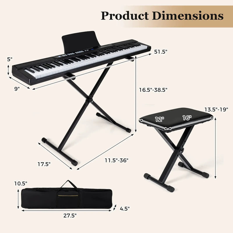 88-Key Electric Piano Keyboard with Adjustable Stand and Portable Bag by DirectDeals
