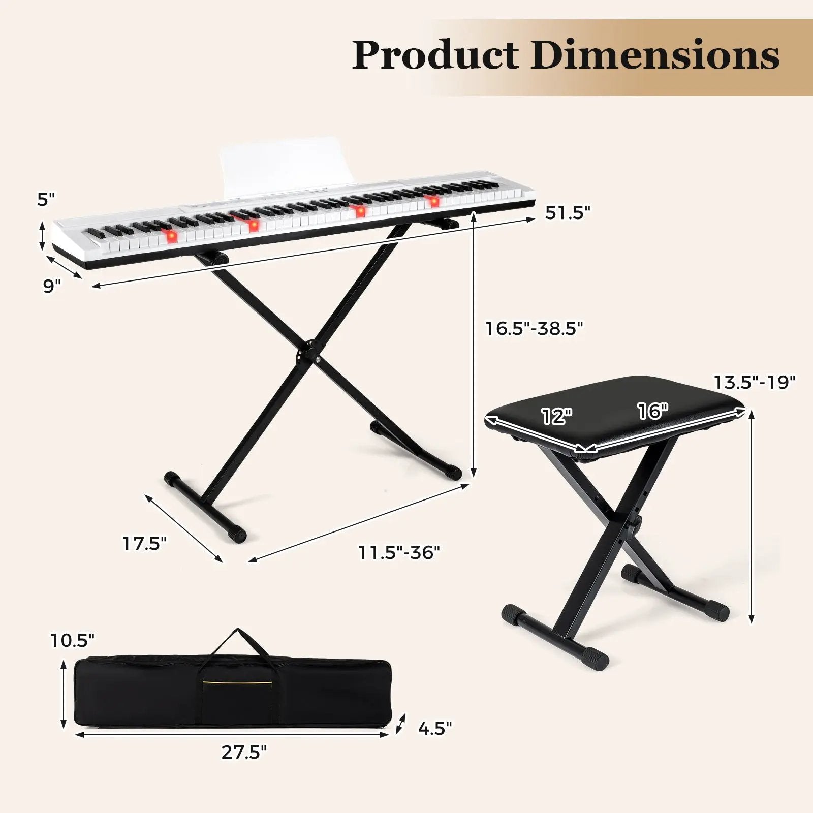 88-Key Electric Piano Keyboard with Adjustable Stand and Portable Bag by DirectDeals