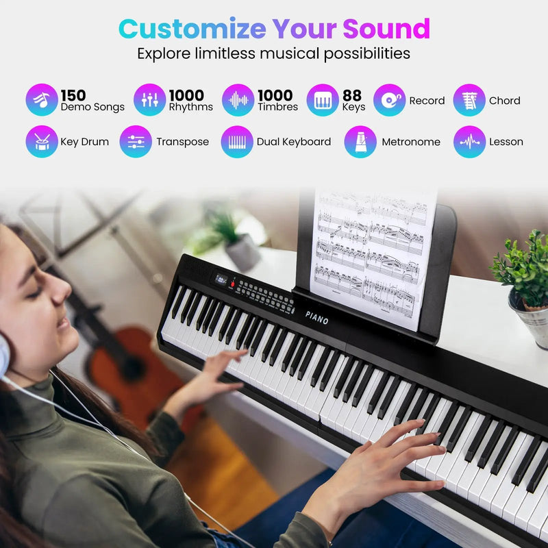 88 Key Foldable Electric Keyboard Piano with Wireless MIDI and Dual Speakers by DirectDeals