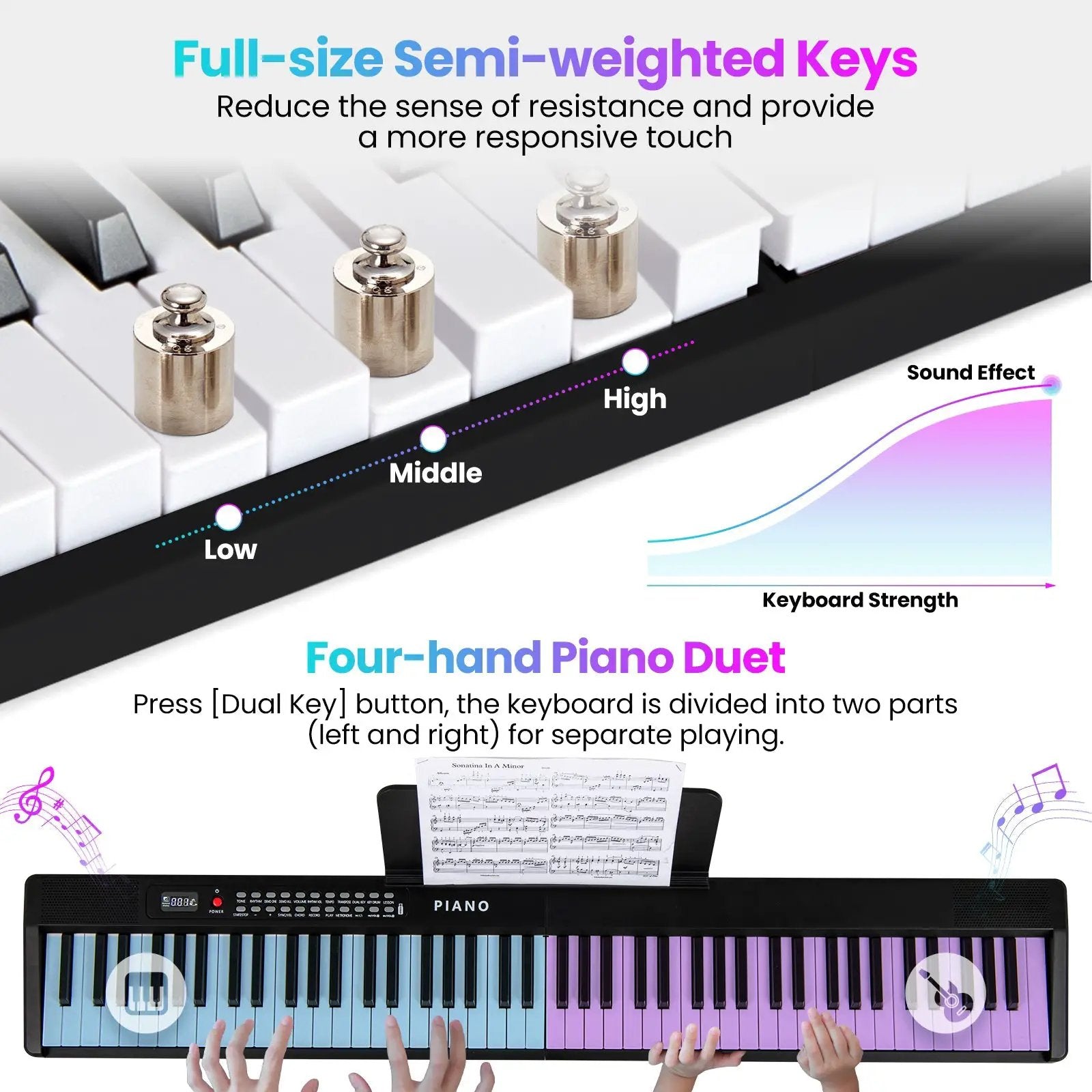 88 Key Foldable Electric Keyboard Piano with Wireless MIDI and Dual Speakers by DirectDeals