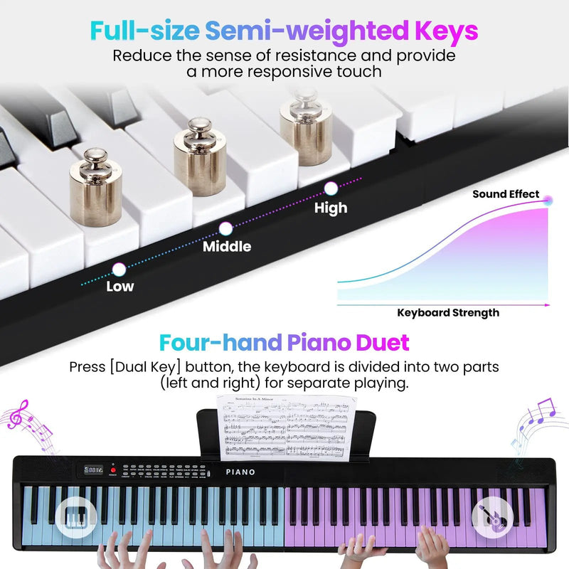 88 Key Foldable Electric Keyboard Piano with Wireless MIDI and Dual Speakers by DirectDeals