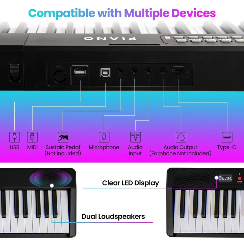 88 Key Foldable Electric Keyboard Piano with Wireless MIDI and Dual Speakers by DirectDeals