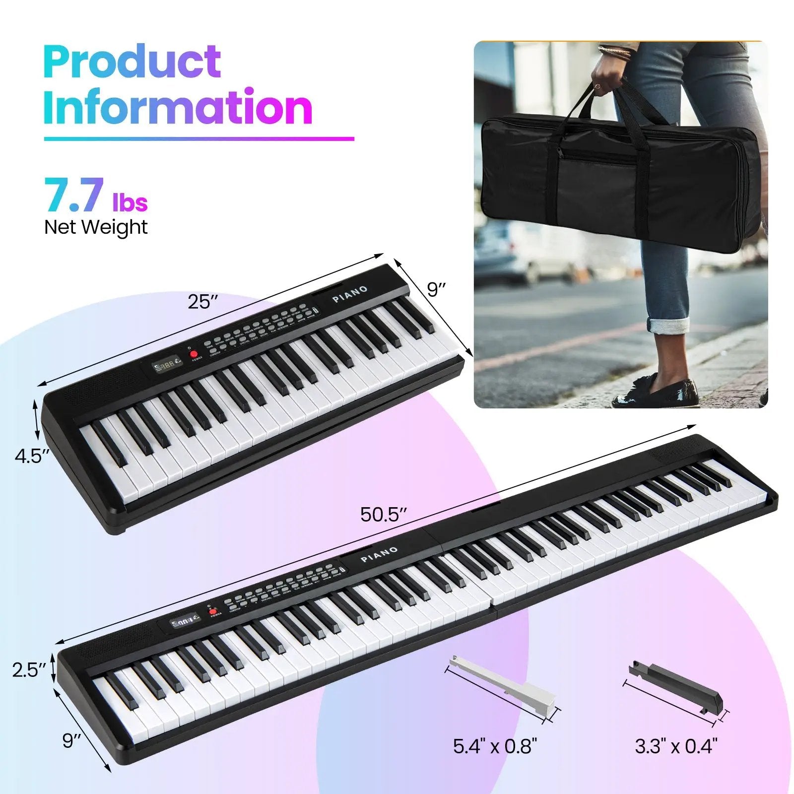 88 Key Foldable Electric Keyboard Piano with Wireless MIDI and Dual Speakers by DirectDeals