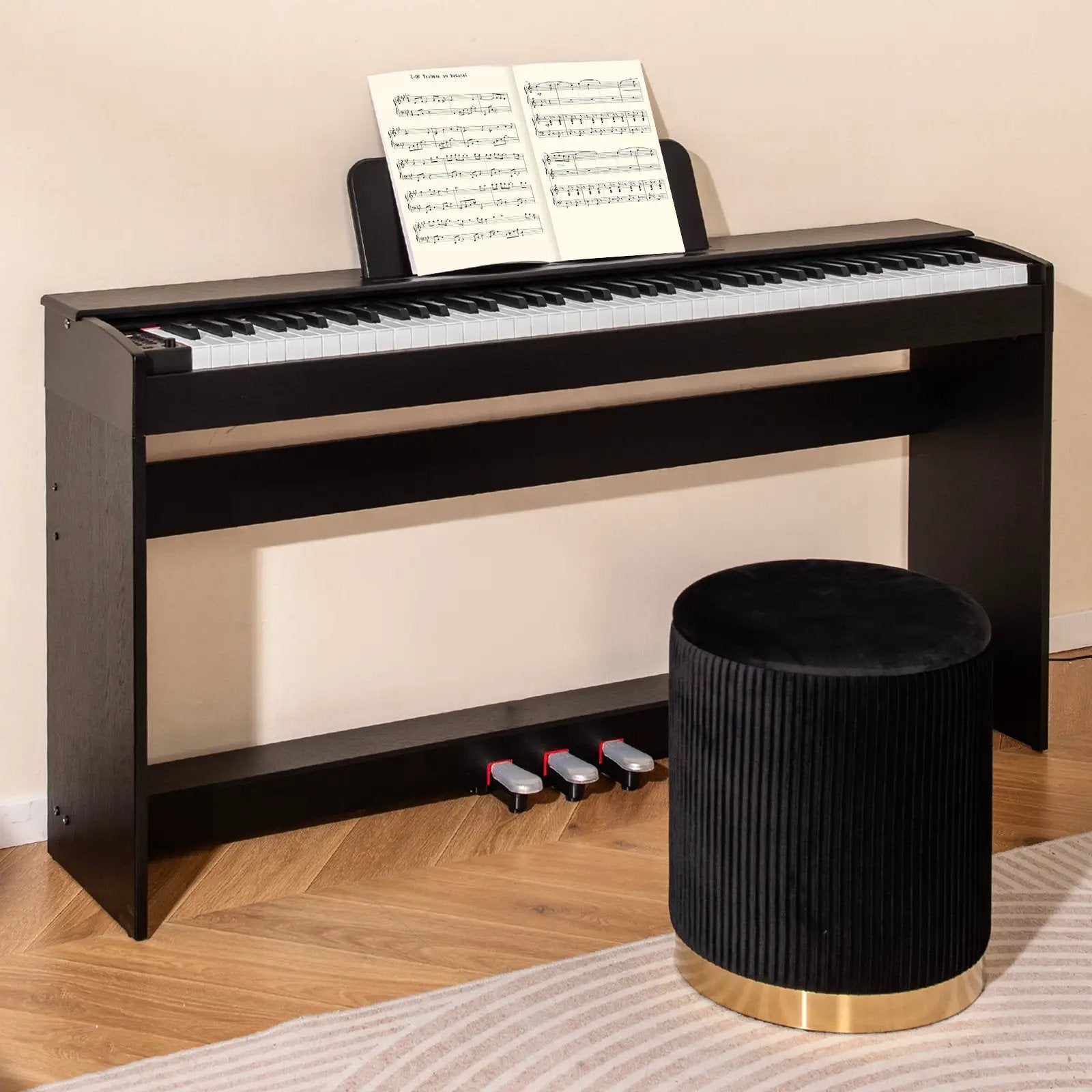 88-Key Hammer Action Weighted Keyboard with Furniture Stand-Black by DirectDeals