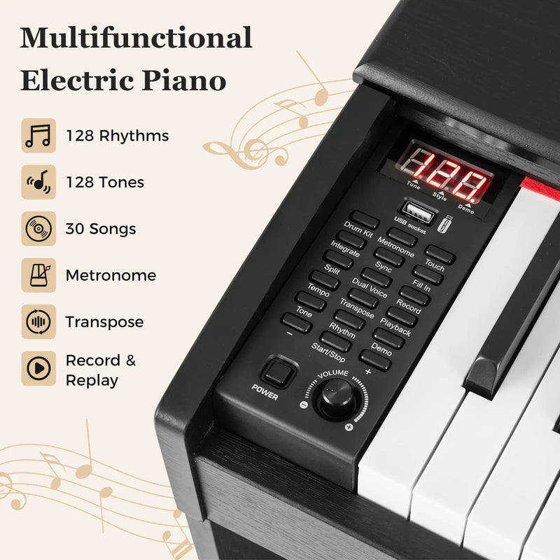 88-Key Hammer Action Weighted Keyboard with Furniture Stand-Black by DirectDeals
