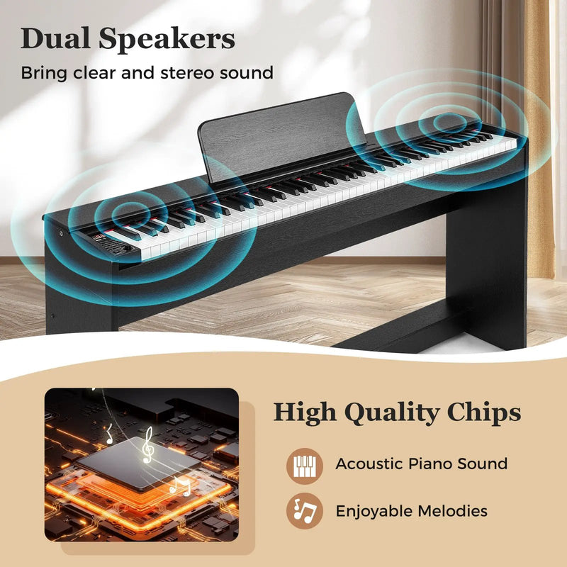 88-Key Hammer Action Weighted Keyboard with Furniture Stand-Black by DirectDeals