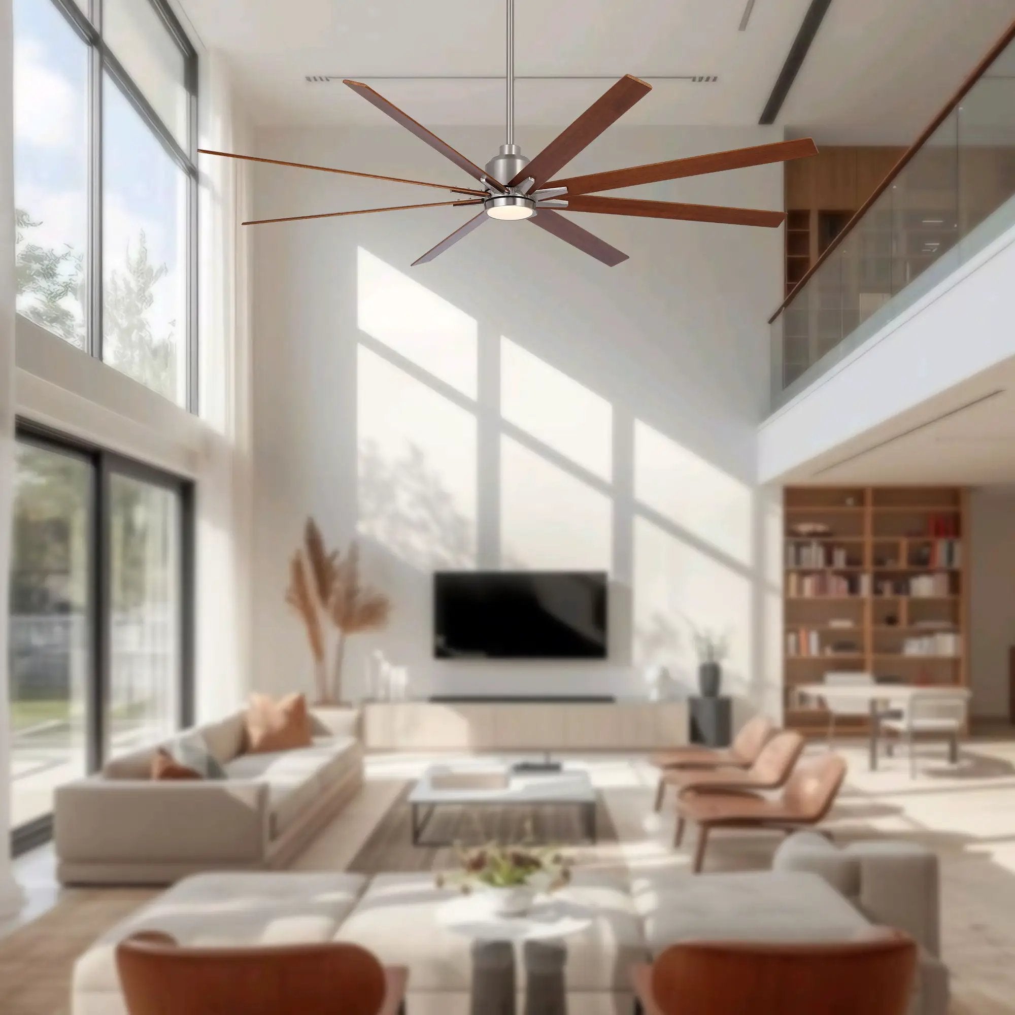 Oversized Large Ceiling Fan With Dimmable LED Light, 8 Blades, Remote Control by Unique Piece Furniture