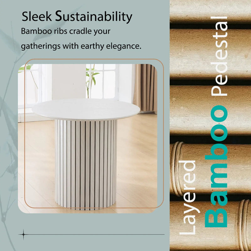 Modern 4 Person Dining Set With Bamboo & Table And Turquoise & Chairs Metal Legs, Space Saving Design - White by HouseOfZazla
