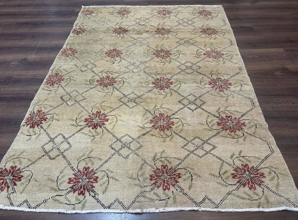 Turkish Rug 5x6, Oushak Carpet, Beige, photo 2 of 13