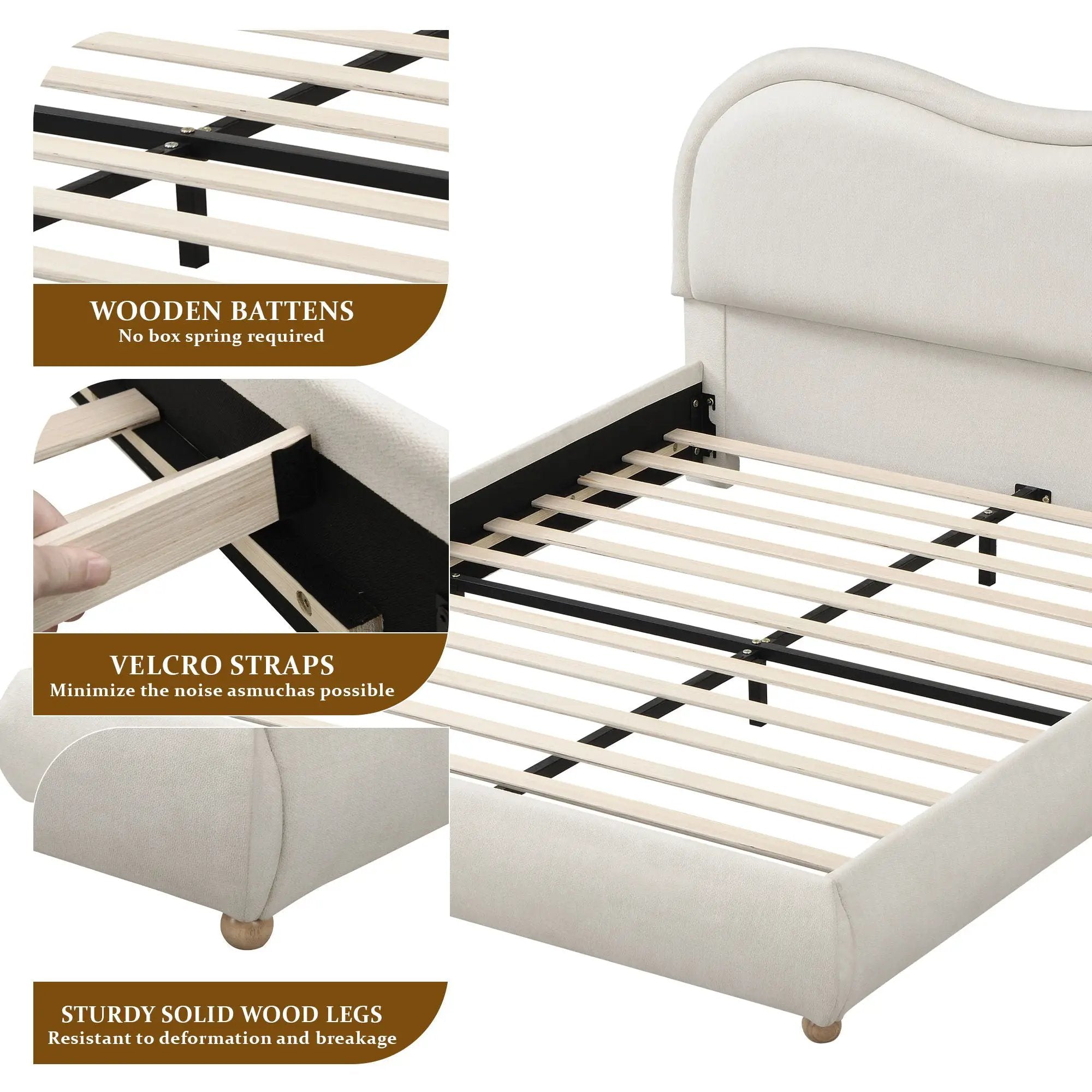 Upholstered Platform Bed Frame With Curved Headboard by HouseOfZazla