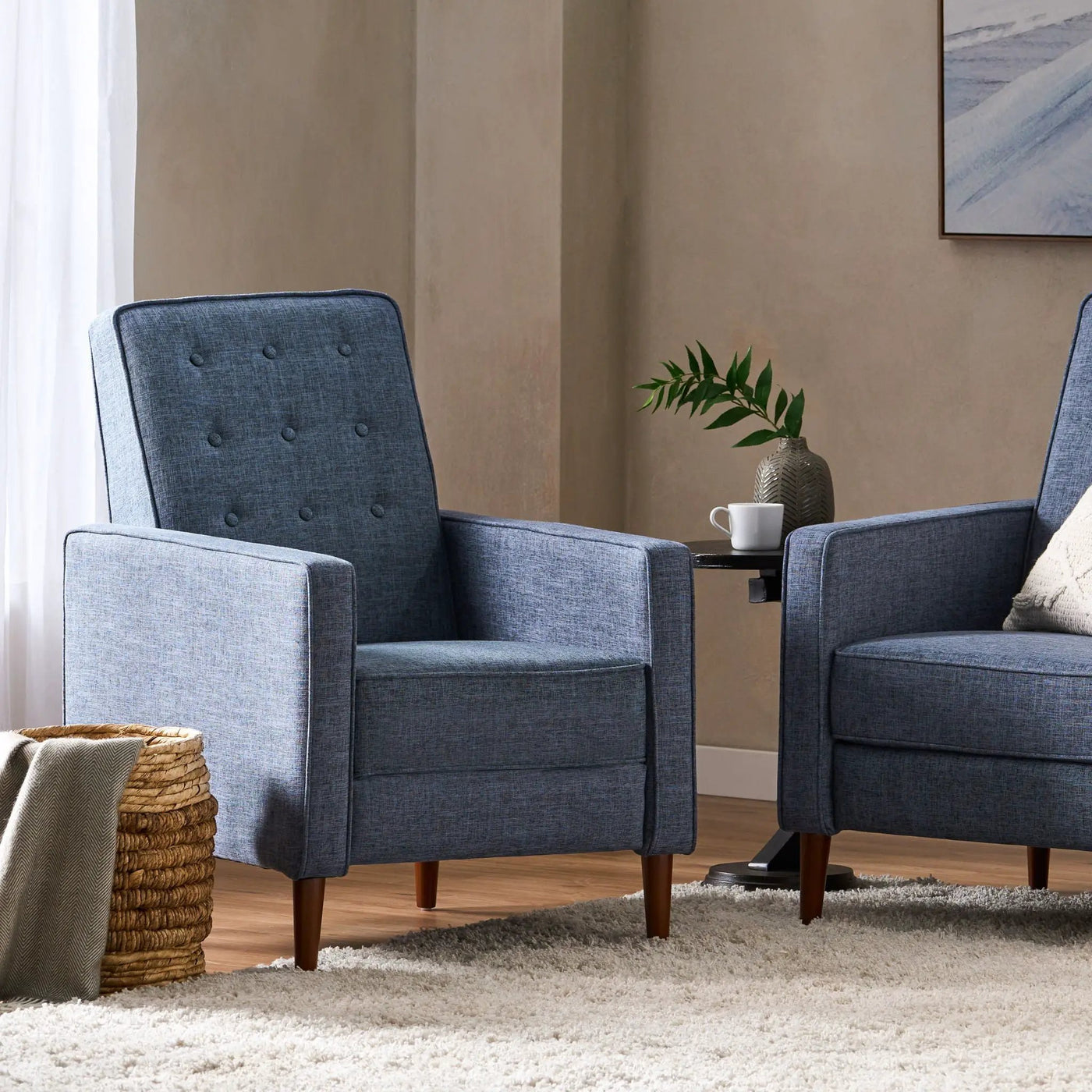Mid-Century Modern Recliner With Button Tufted Waffle Stitch by Unique Piece Furniture