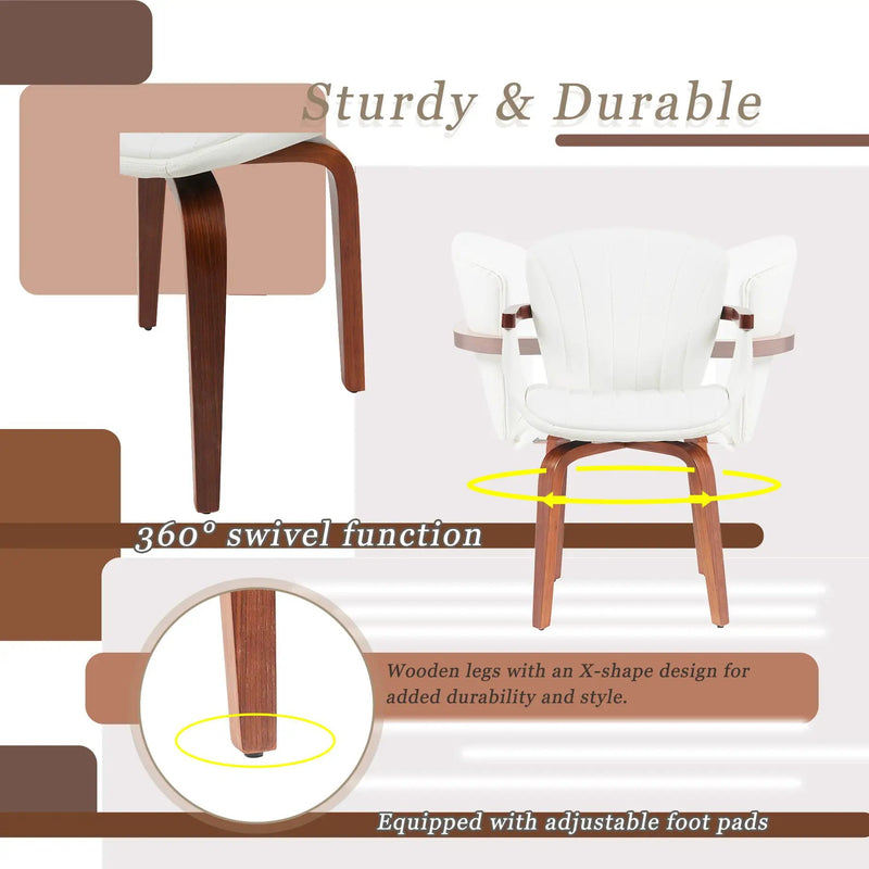 Mid Century Modern Bentwood Swivel Dining Chairs (Set of 2) - White / Walnut by HouseOfZazla