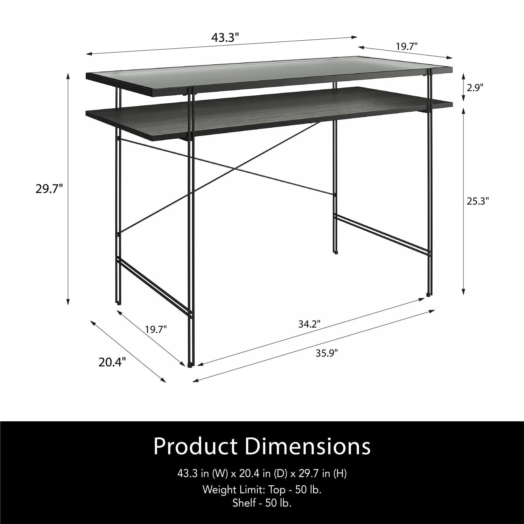 Vance - Computer Desk With Fluted Glass Desktop - Black by Unique Piece Furniture