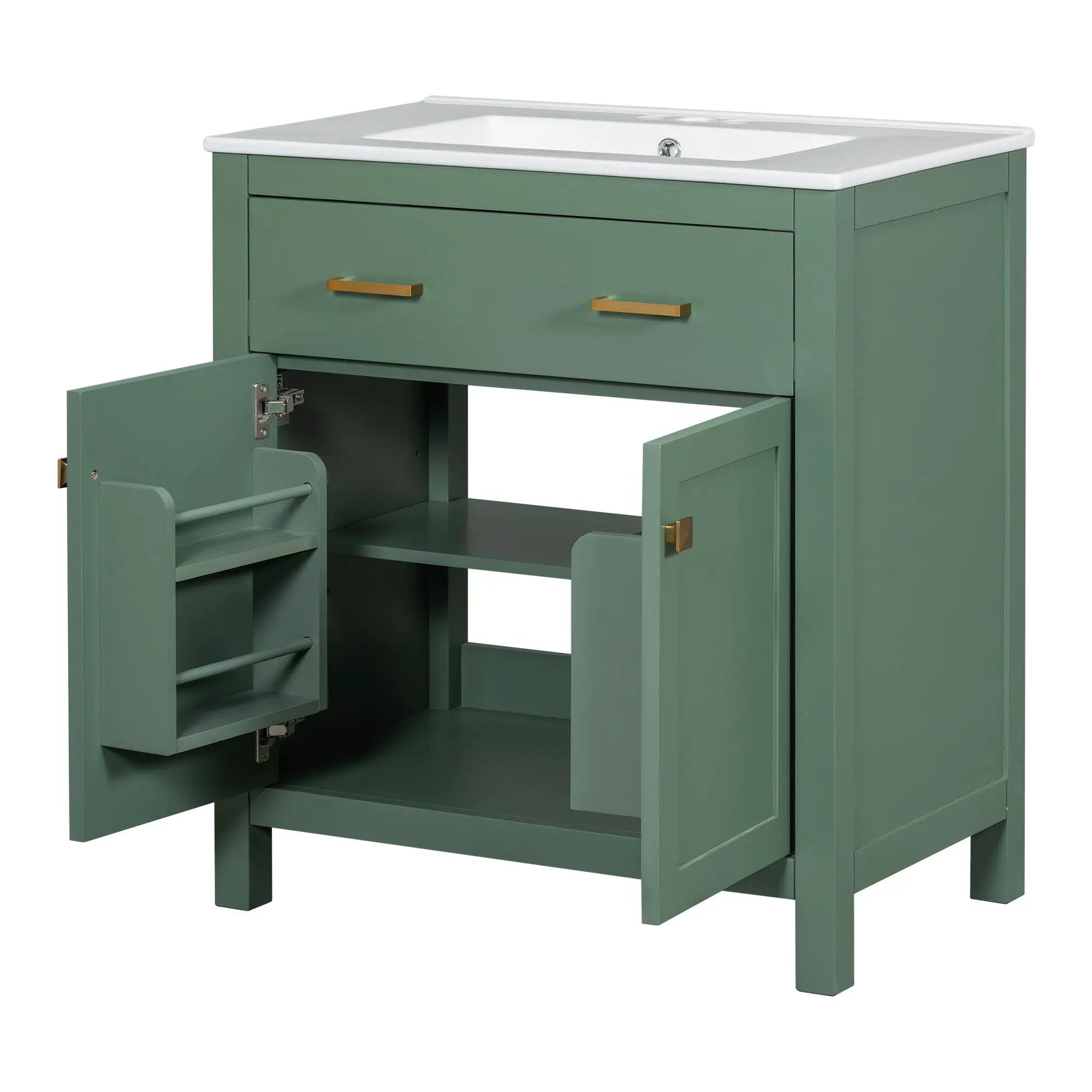 Bathroom Vanity With Ceramic Sink, Modern Single Bathroom Cabinet With 2 Doors And A Shelf, Soft Close Doors by HouseOfZazla